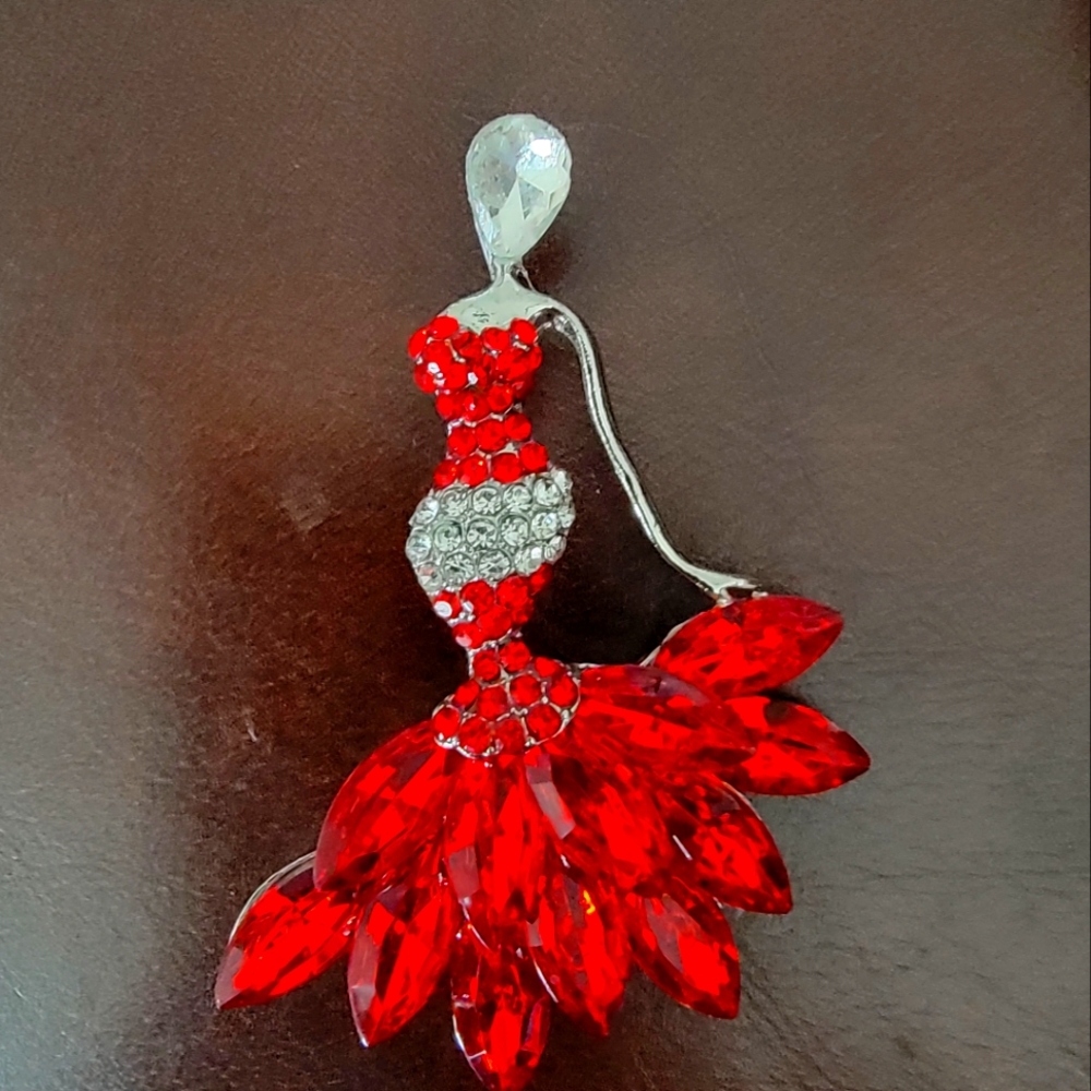 Beautiful red or silver lady brooches